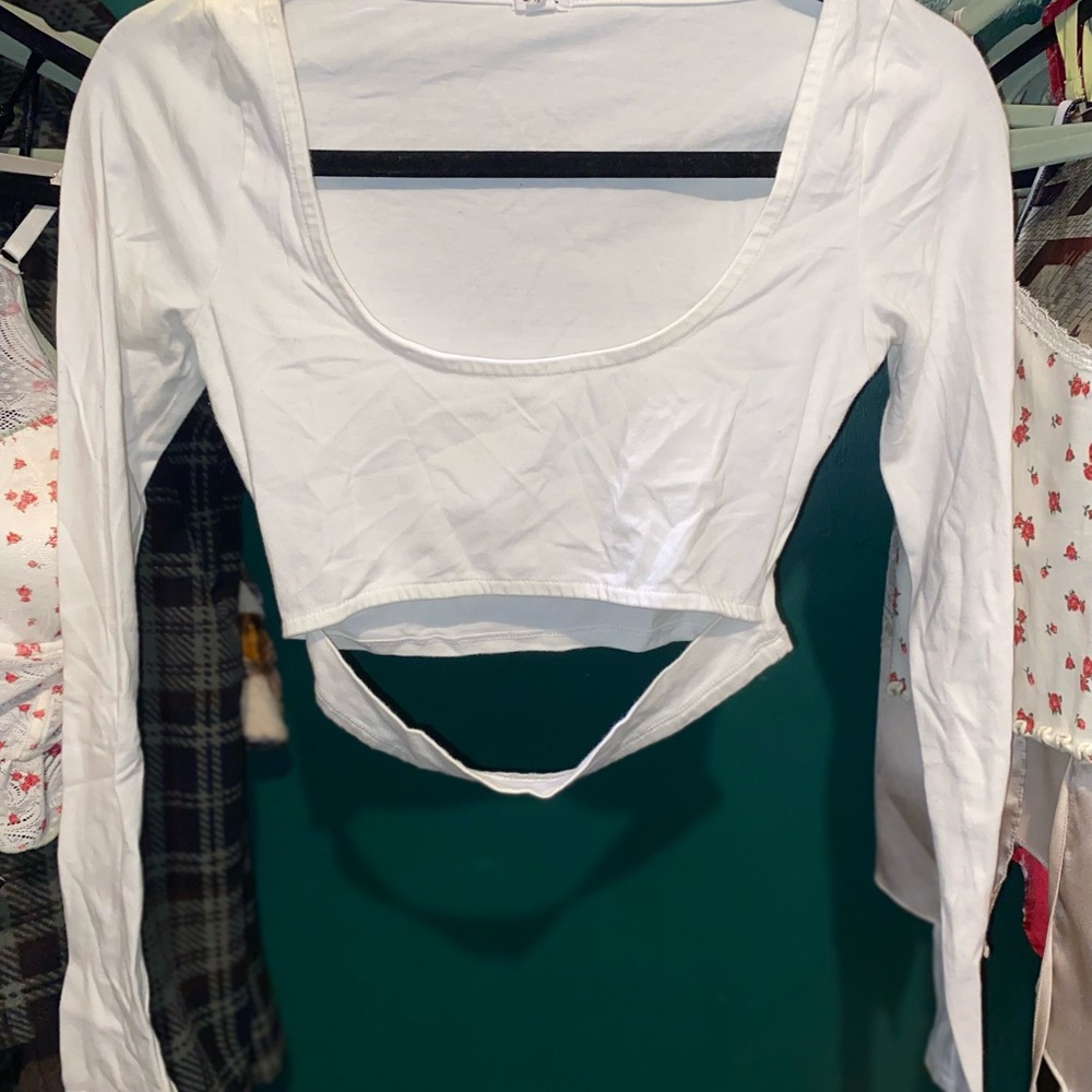 Garage Cream Long Sleeve Cut Out Crop Blouse